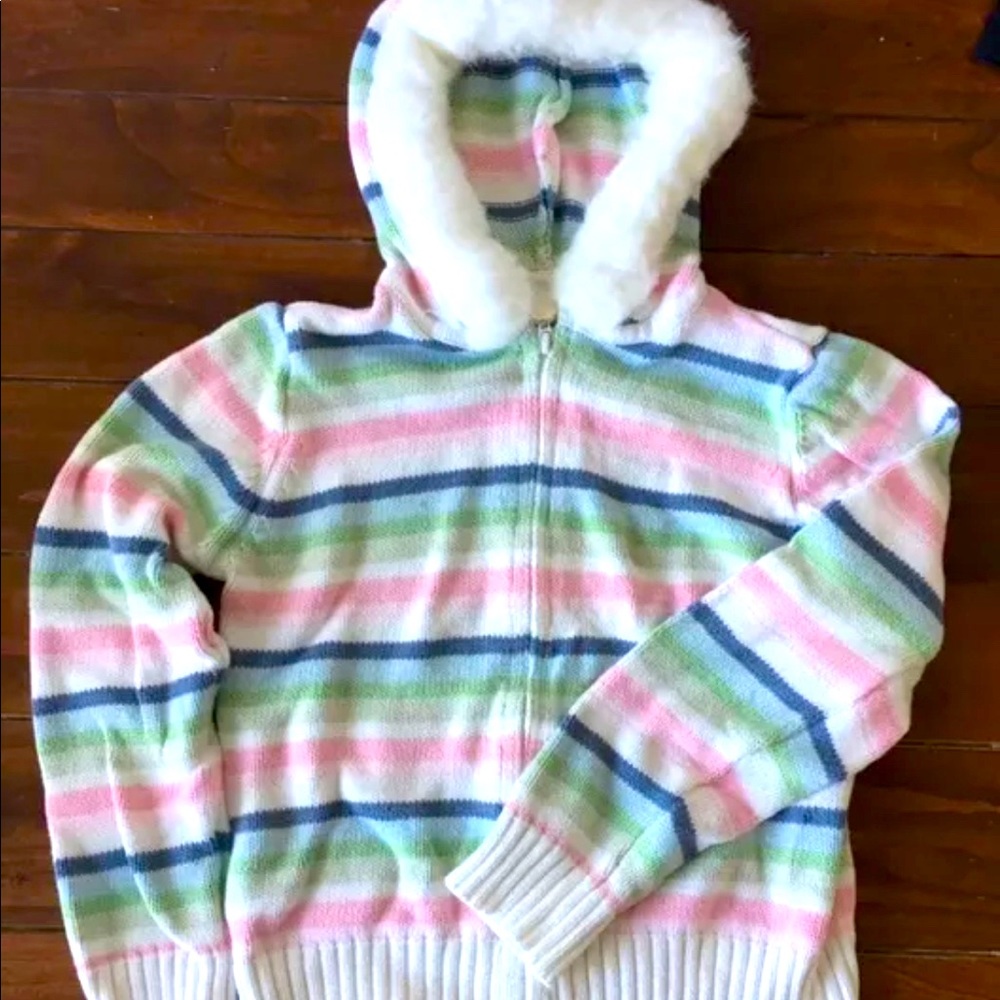 Gymboree Winter Striped Zip Hoodie Sweater 12 EUC